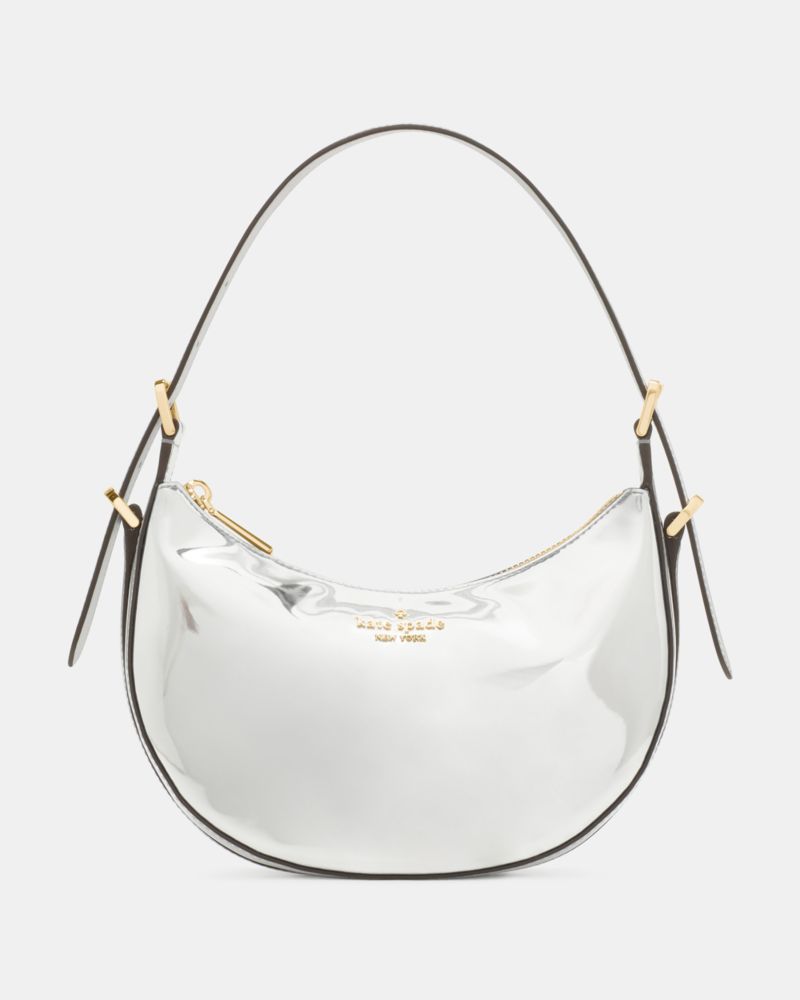 KateSpade Nova Mirror Metallic Small Crescent Shoulder Bag Silver