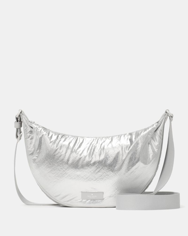 KateSpade Carter Metallic Fabric Sling Bag Silver