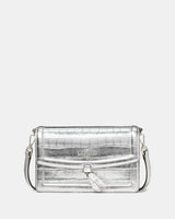 KateSpade Knott Croc Embossed Mini Flap Crossbody Silver