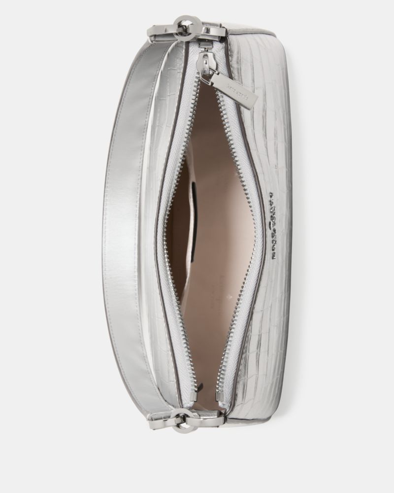 KateSpade Margot Metallic Croc Embossed Convertible Shoulder Bag Silver