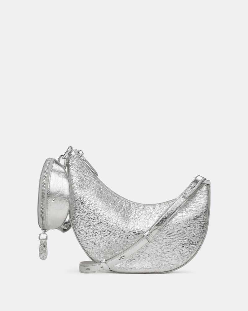 KateSpade Duo Crinkle Metallic Leather Crossbody Bag Silver