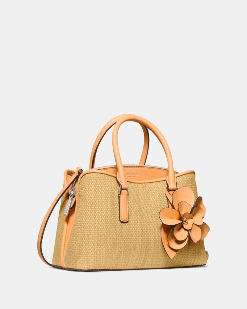 KateSpade Thompson Street Straw Small Satchel Bag With Charm Crisp Peach Multi