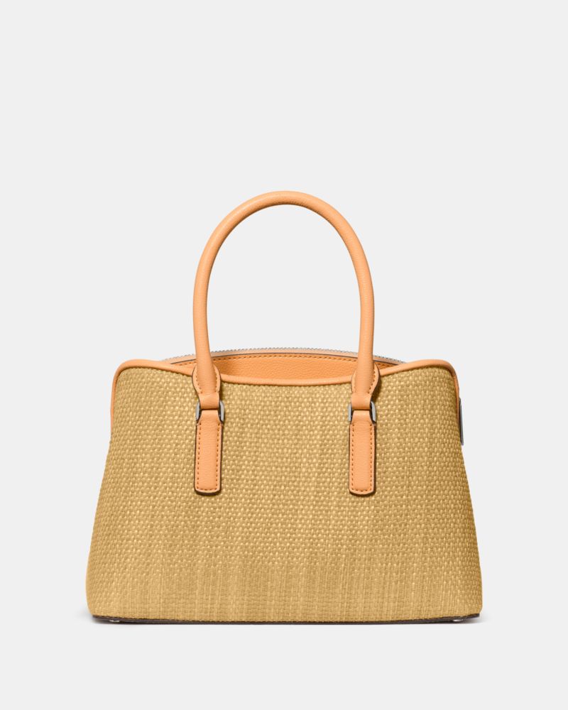 KateSpade Thompson Street Straw Small Satchel Bag With Charm Crisp Peach Multi