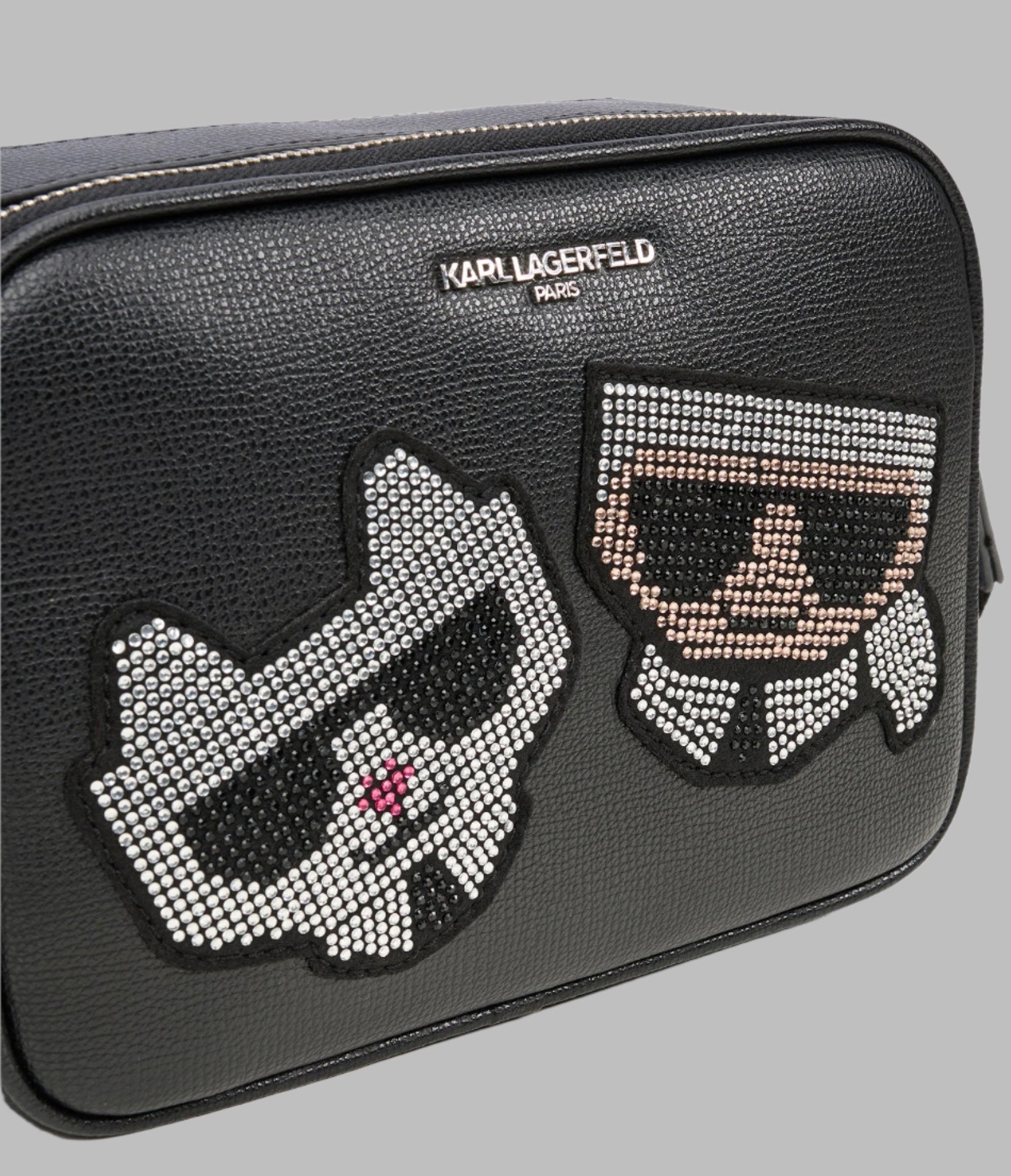 KarlLagerfeld Maybelle rhinestone duo camera crossbody bag black