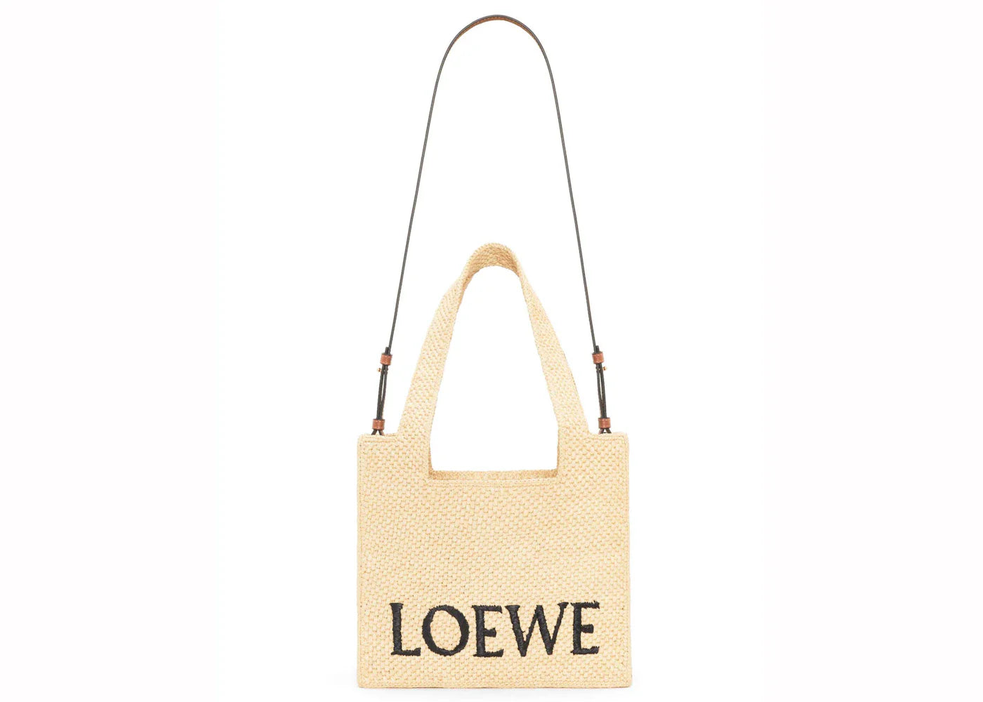 Loewe Medium Font Tote In Raffia Natural