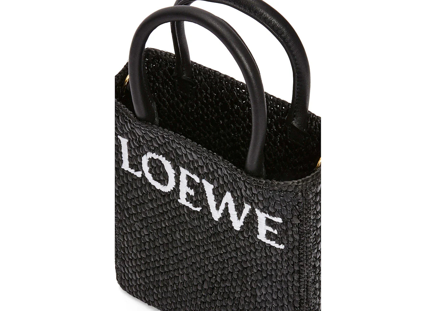 Loewe Standard A5 Tote Bag In Raffia Black/White