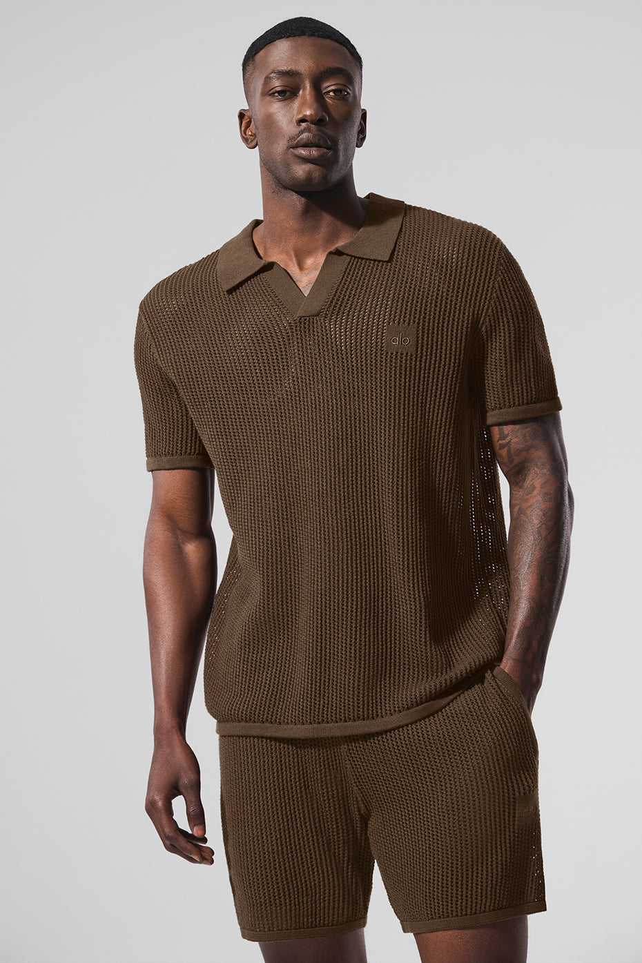 Alo Yoga Open-Knit Polo - Espresso