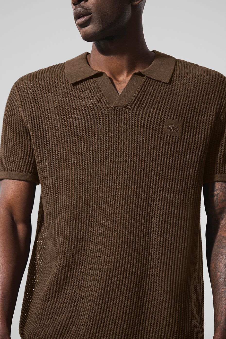 Alo Yoga Open-Knit Polo - Espresso