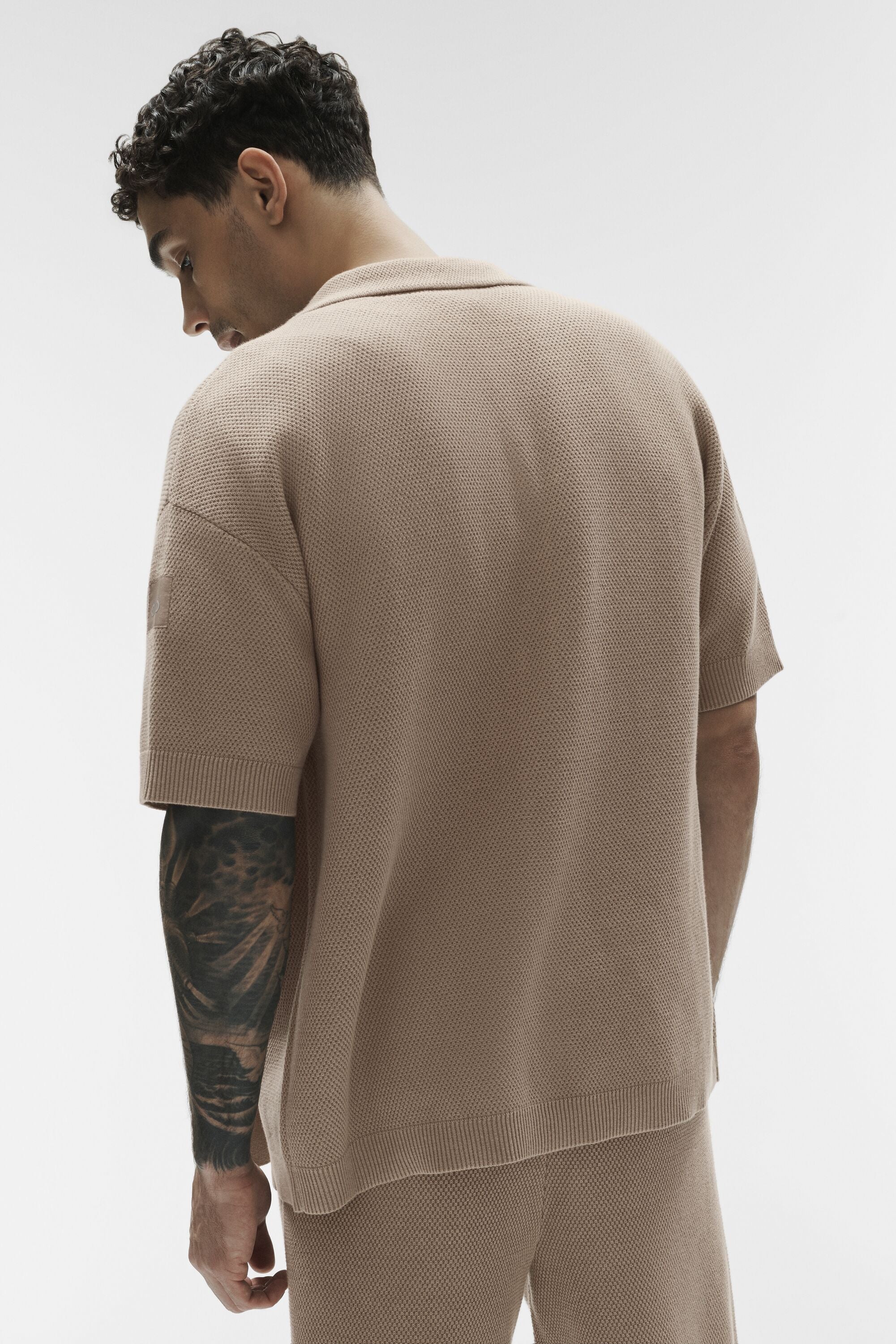 Alo Yoga Sports Club Sweater Knit Short Sleeve Button Up - Gravel