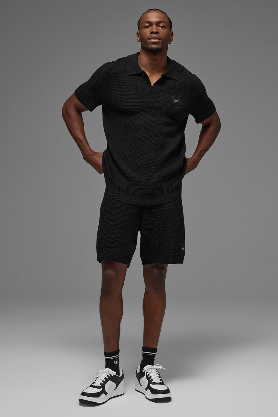 Alo Yoga Sports Club Sweater Knit Polo - Black