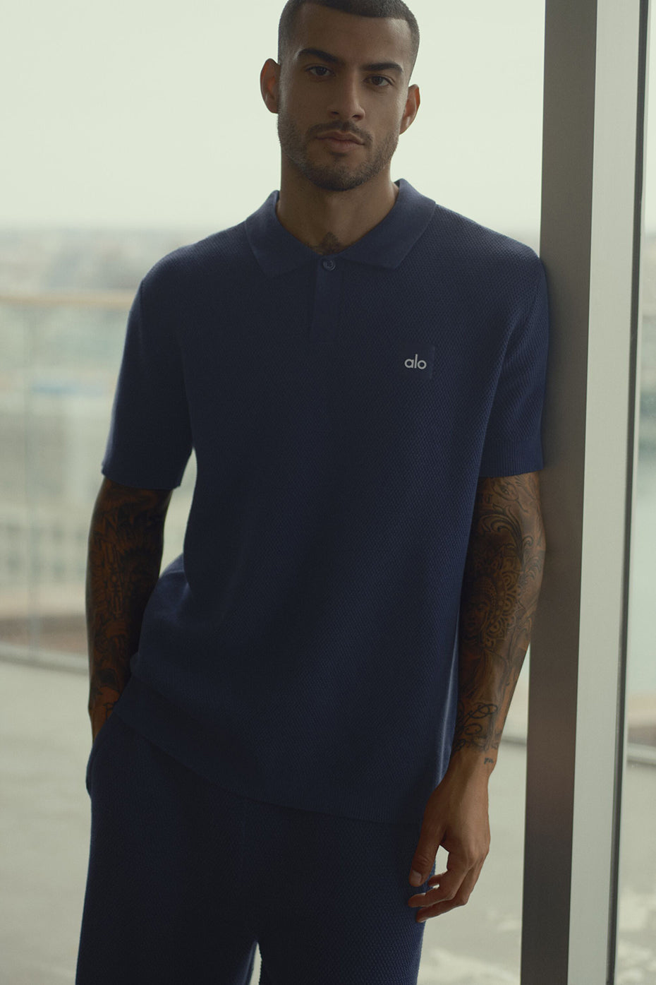 Alo Yoga Sports Club Sweater Knit Polo - Navy