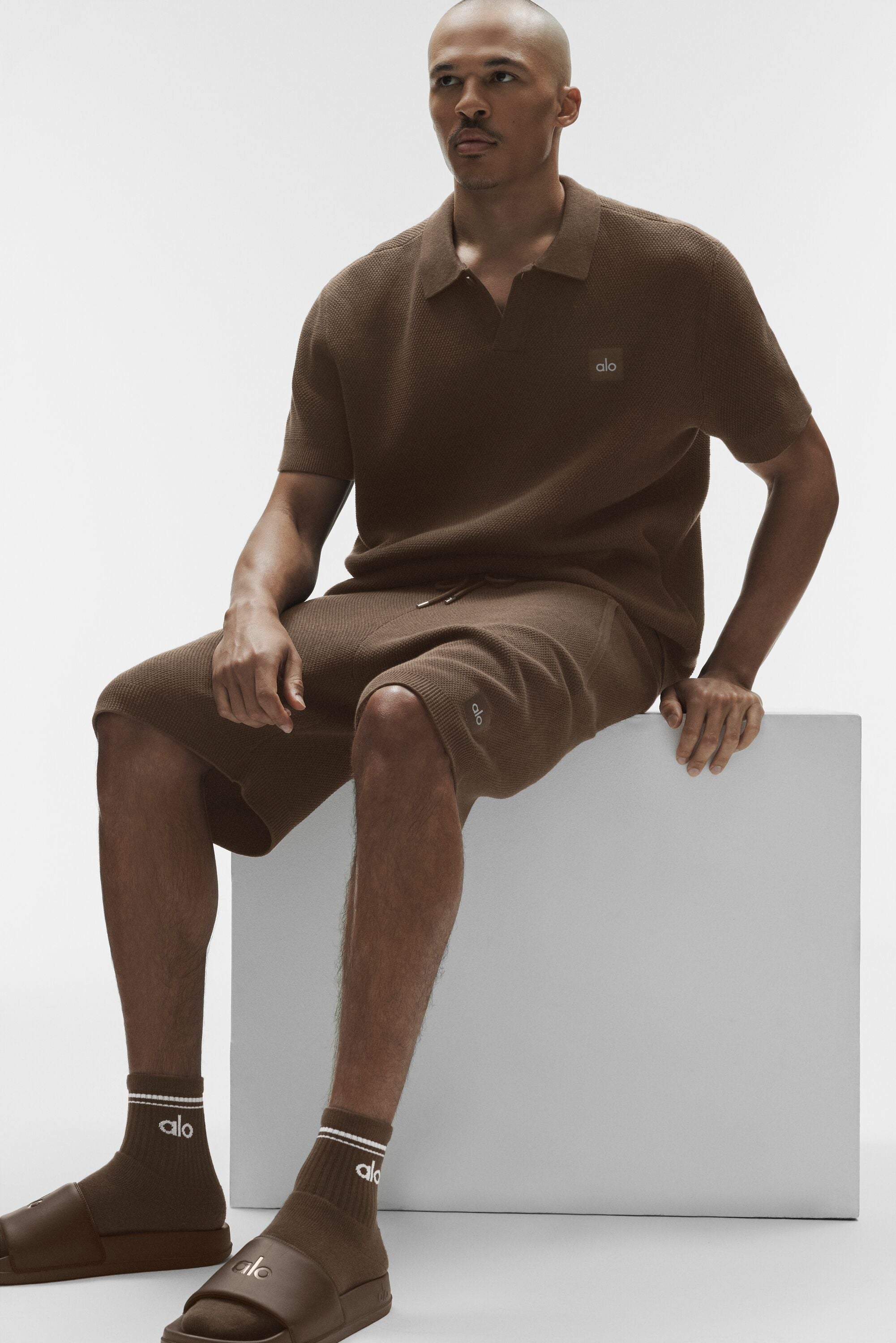Alo Yoga Sports Club Sweater Knit Polo - Espresso