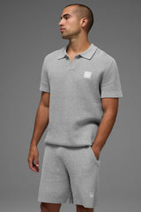 Alo Yoga Sports Club Sweater Knit Polo - Athletic Heather Grey