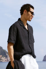 Alo Yoga Linen Days Short Sleeve Button Up - Black