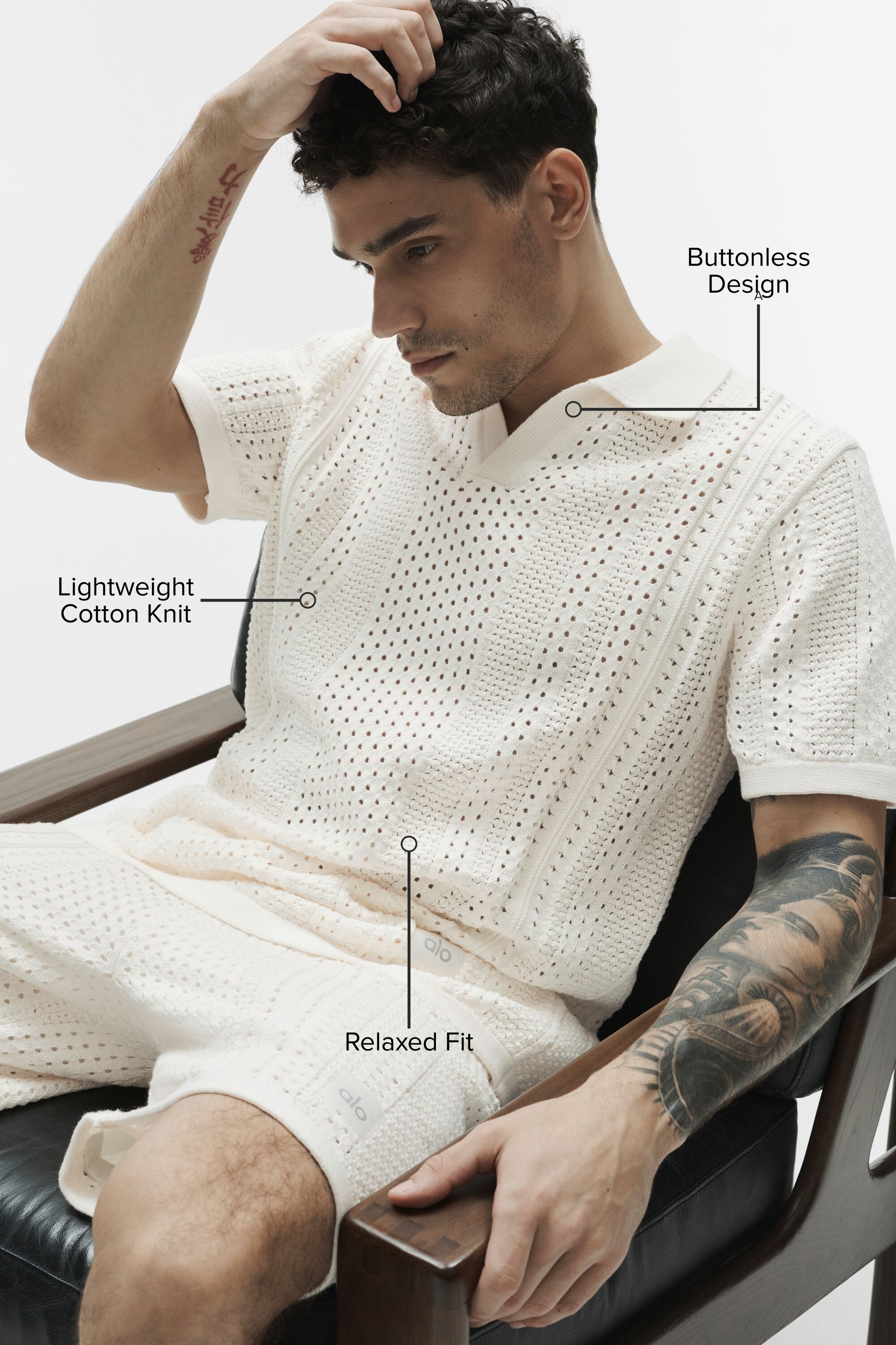 Alo Yoga Coastline Knit Short Sleeve Polo - Ivory