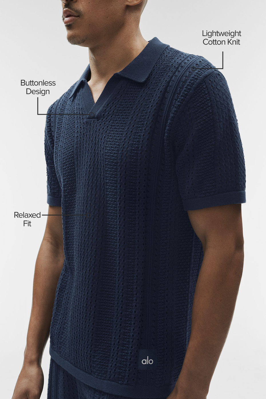 Alo Yoga Coastline Knit Short Sleeve Polo - Navy