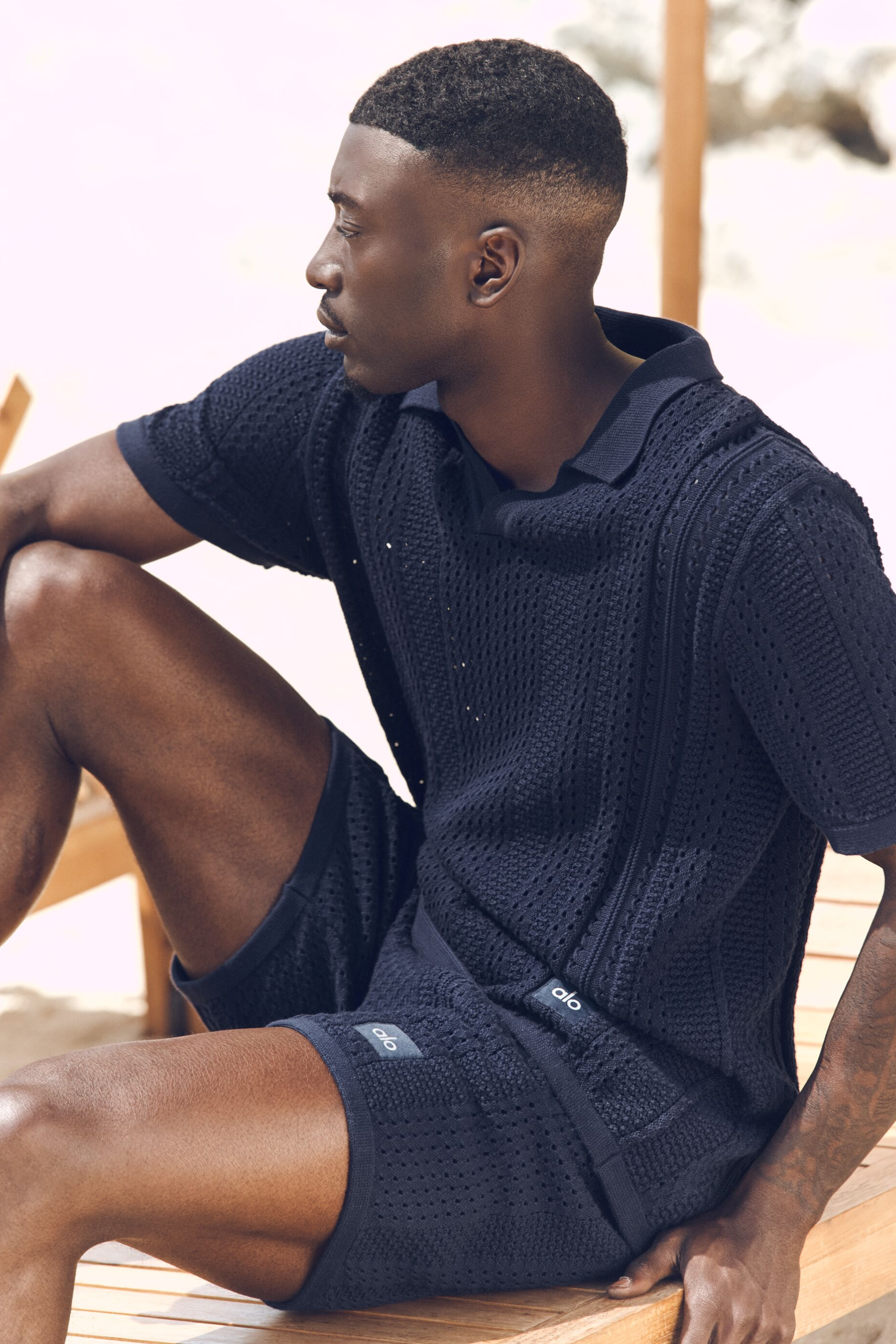 Alo Yoga Coastline Knit Short Sleeve Polo - Navy