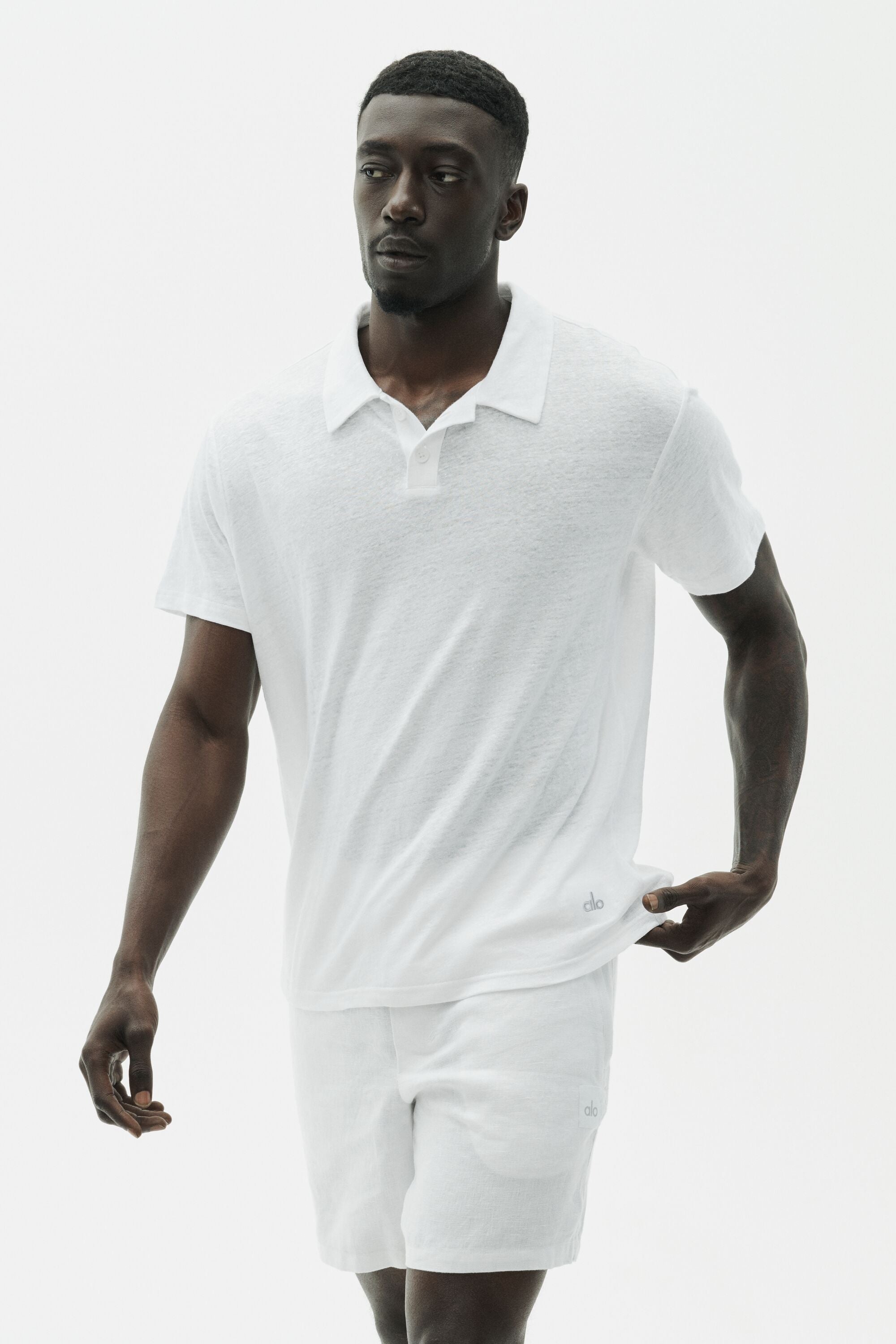 Alo Yoga Linen Jersey Coastal Short Sleeve Polo - White