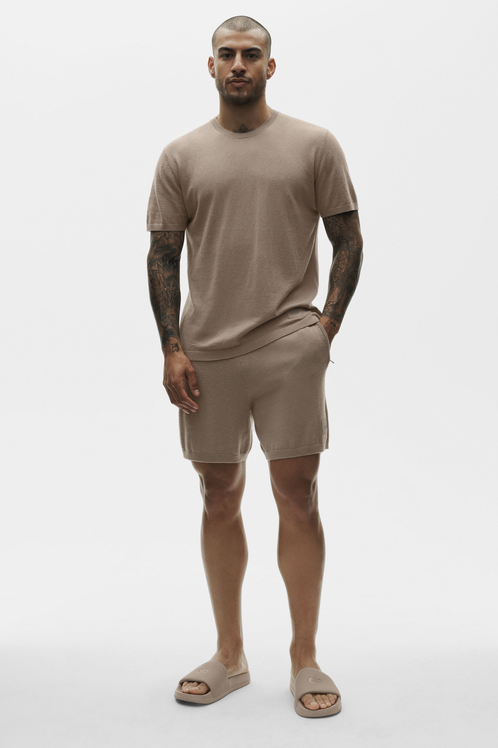 Alo Yoga Cotton Cashmere Ever Soft Short Sleeve Crew - Gravel