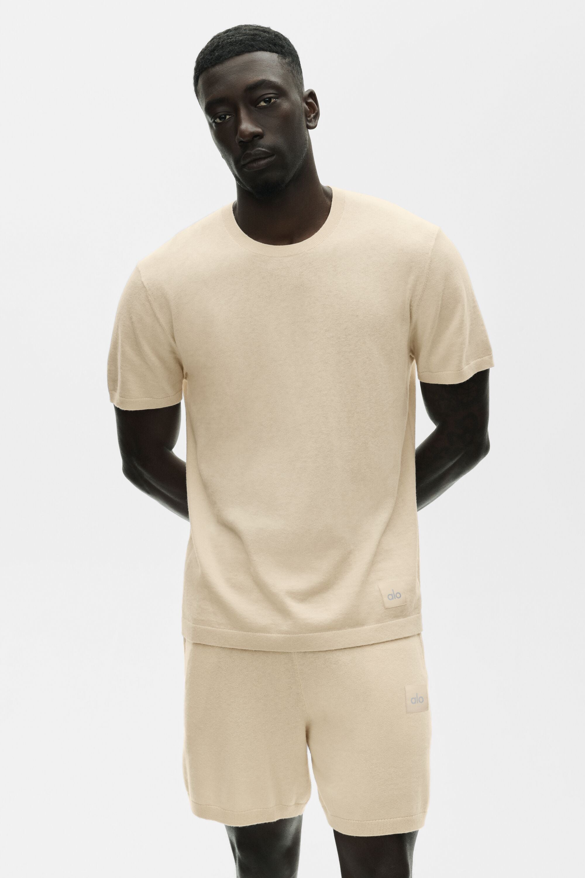 Alo Yoga Cotton Cashmere Ever Soft Short Sleeve Crew - Sandy Beige