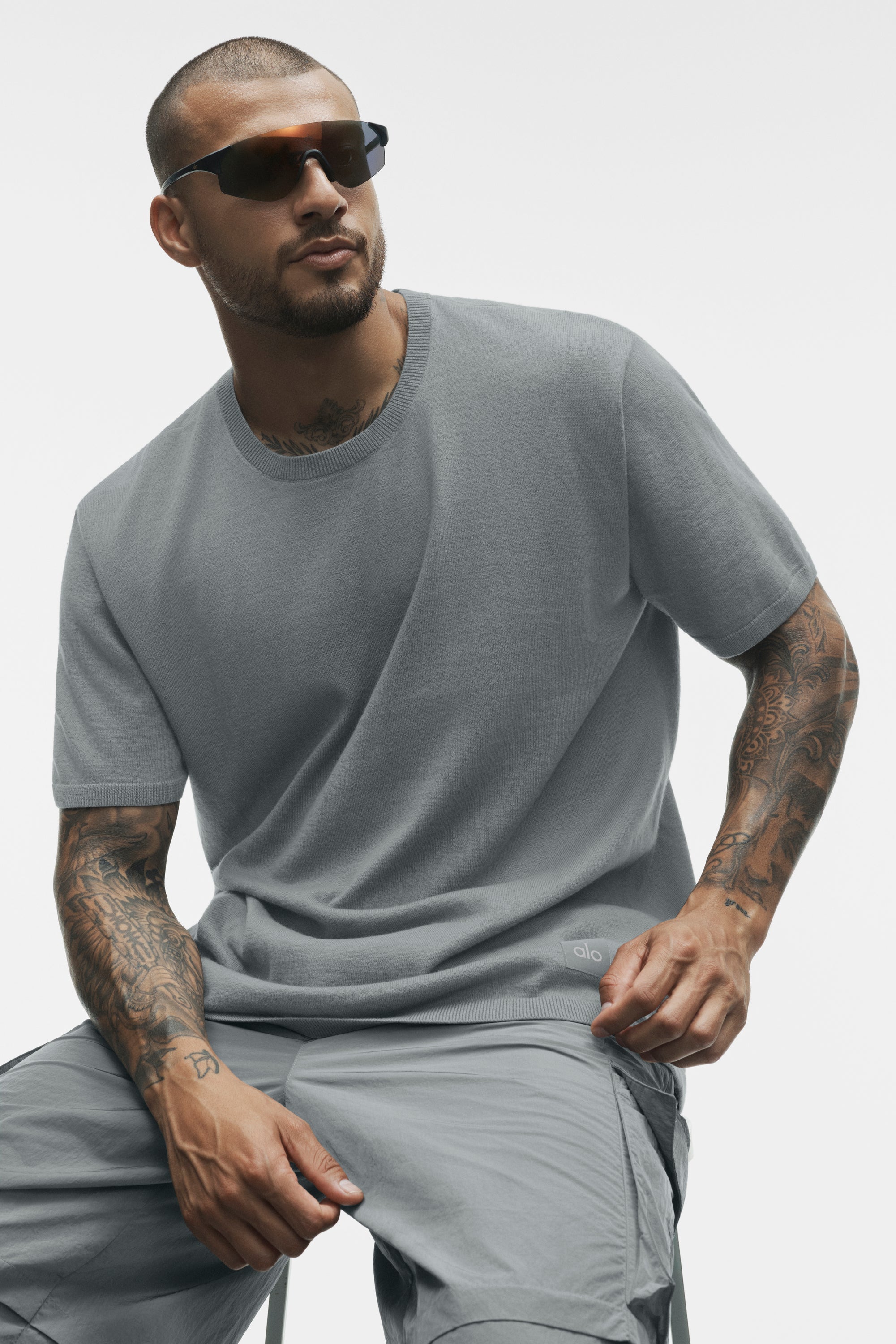 Alo Yoga Cotton Cashmere Ever Soft Short Sleeve Crew - Monument