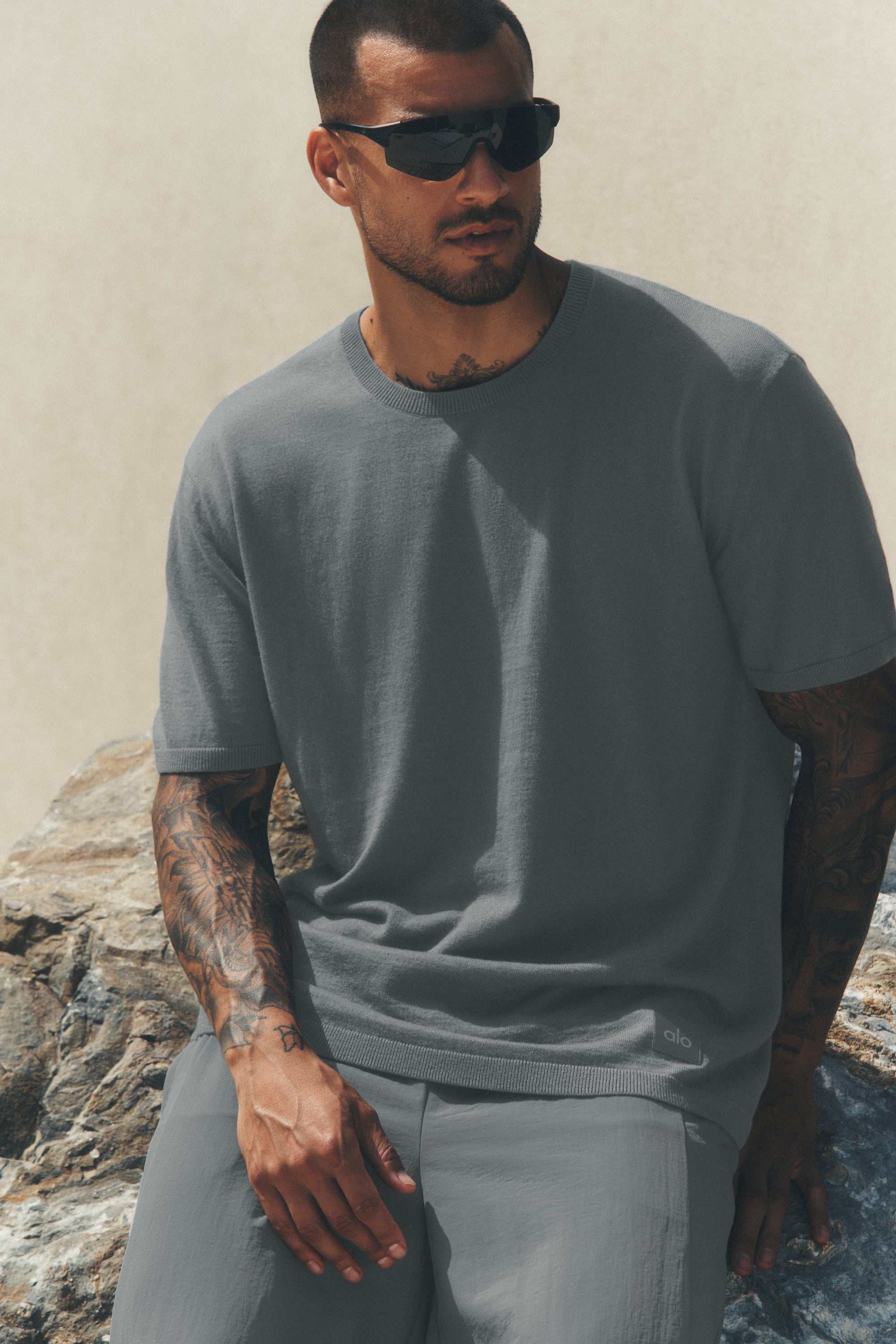 Alo Yoga Cotton Cashmere Ever Soft Short Sleeve Crew - Monument