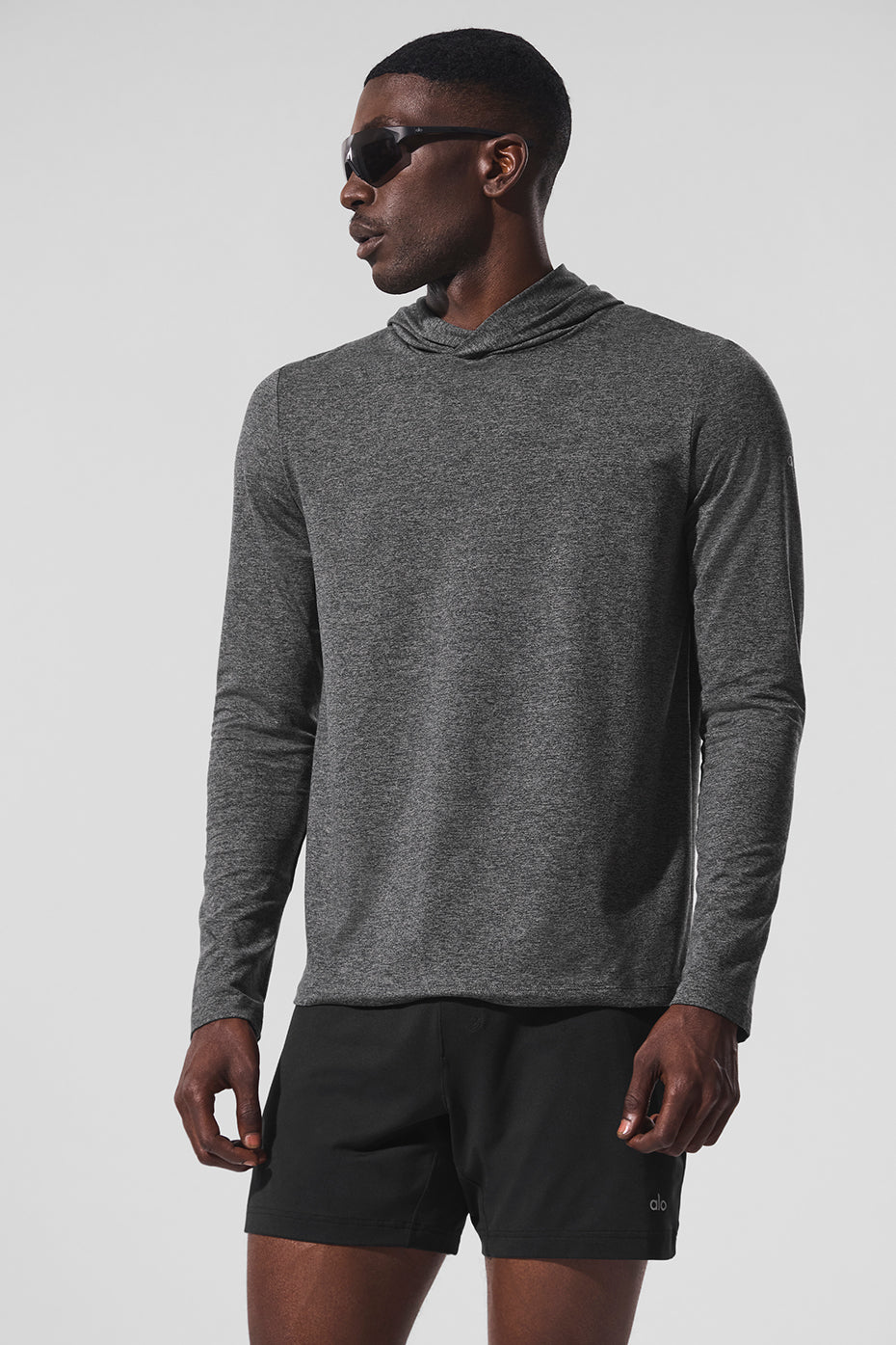 Alo Yoga Conquer Reform Long Sleeve With Hood - Dark Heather Grey