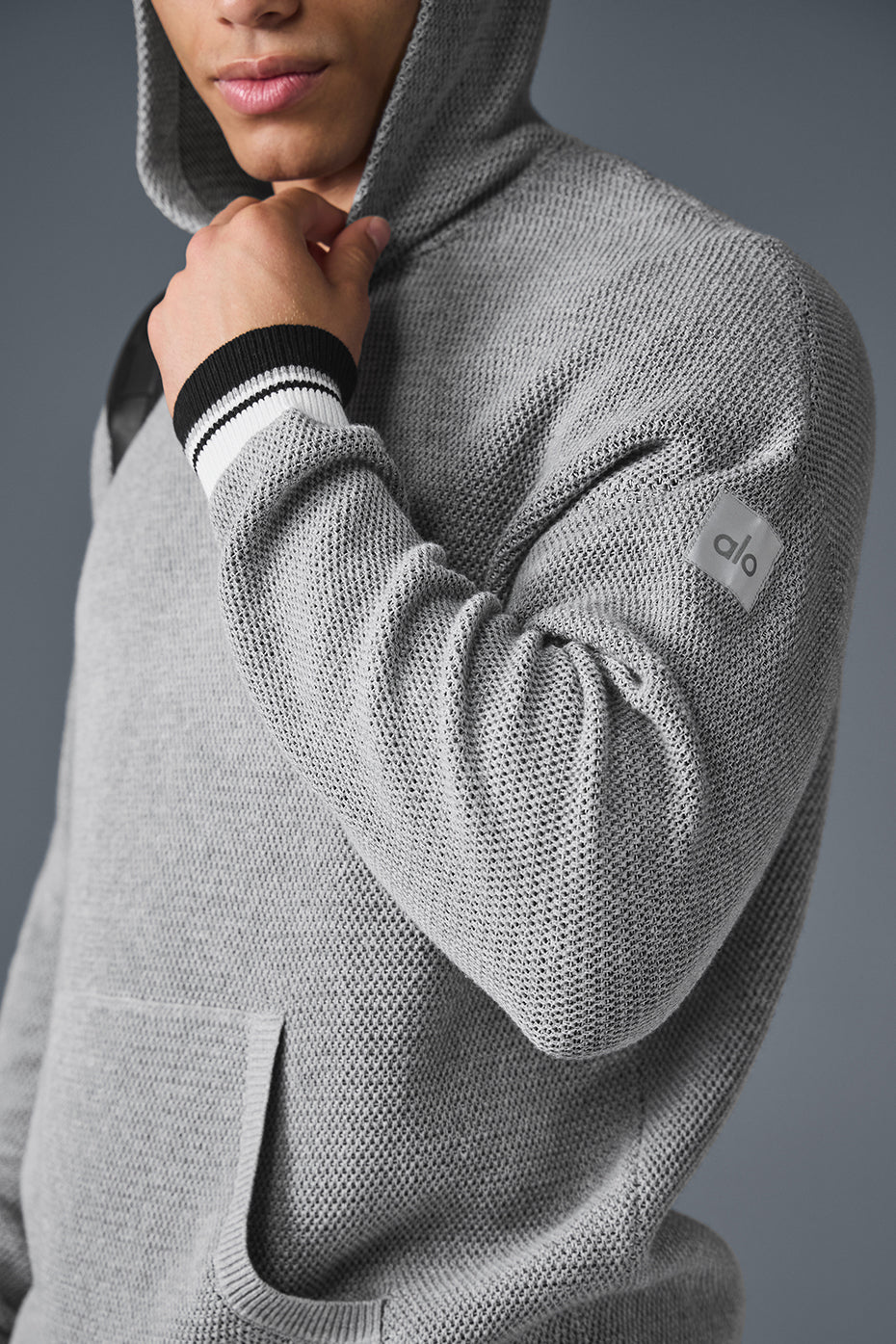 Alo Yoga Sports Club Sweater Knit Hoodie - Athletic Heather Grey