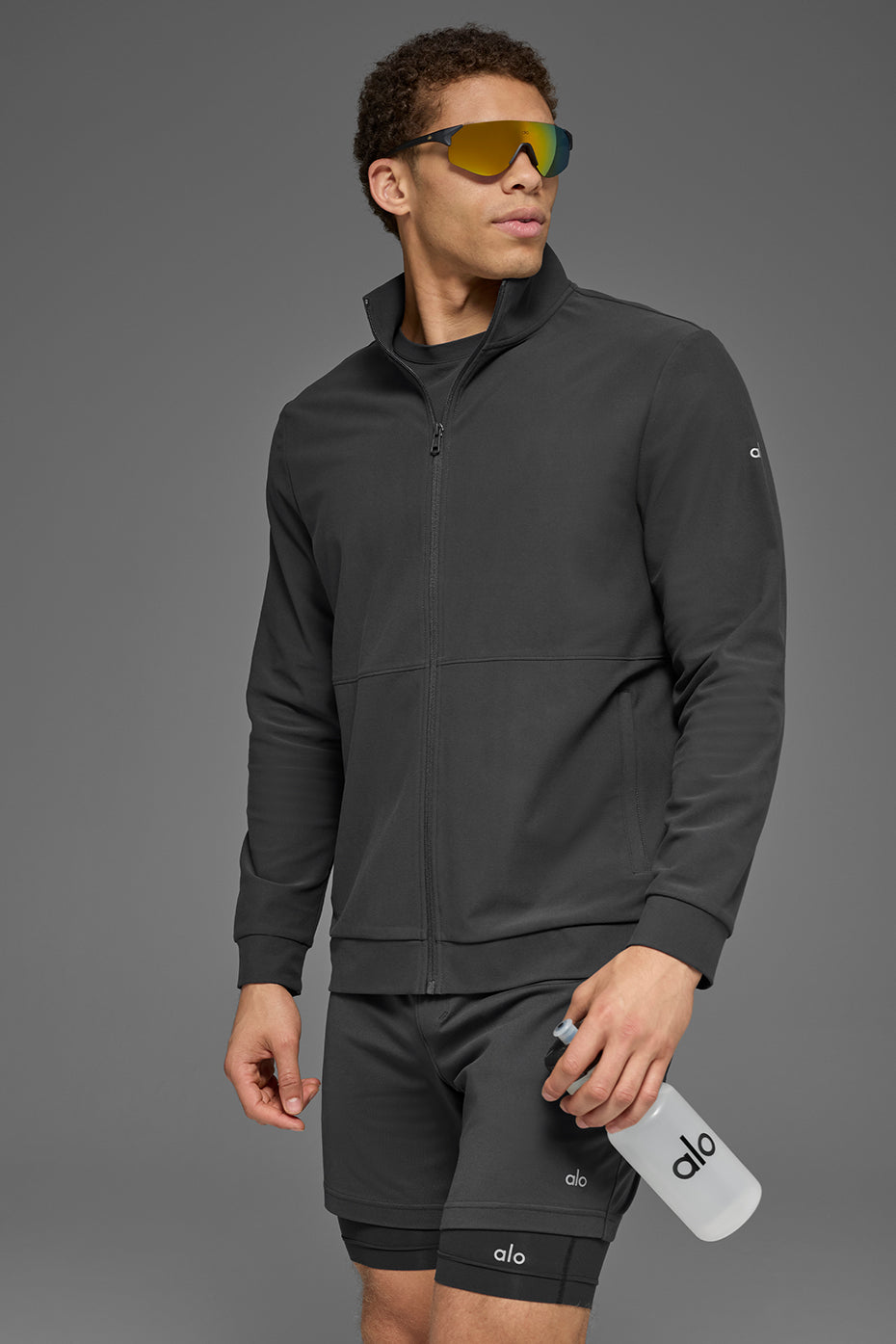 Alo Yoga Conquer Max Mock Neck Full Zip - Anthracite