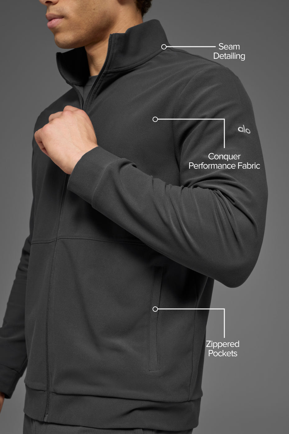 Alo Yoga Conquer Max Mock Neck Full Zip - Anthracite