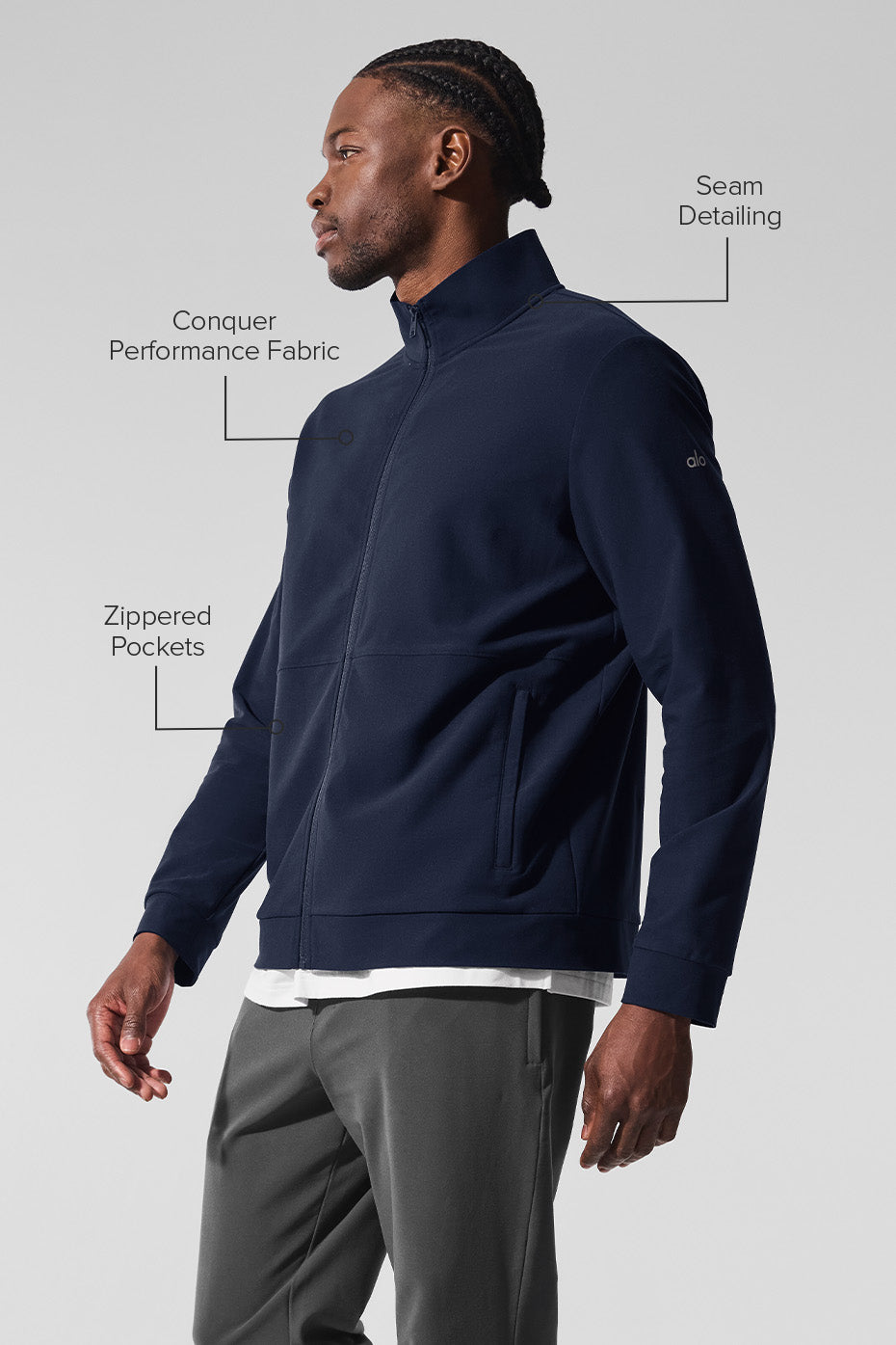 Alo Yoga Conquer Max Mock Neck Full Zip - Navy