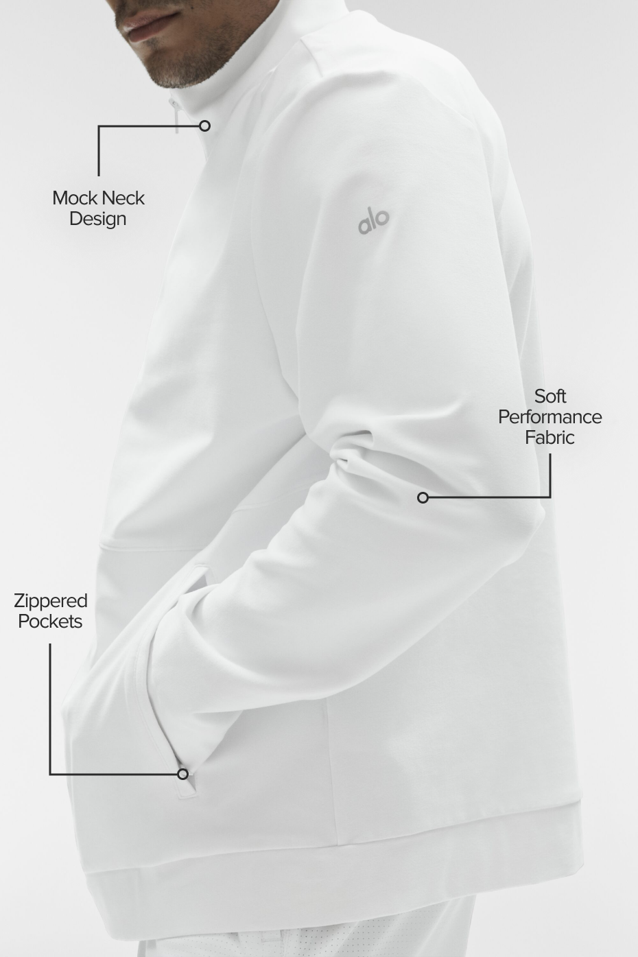 Alo Yoga Conquer Max Mock Neck Full Zip - White