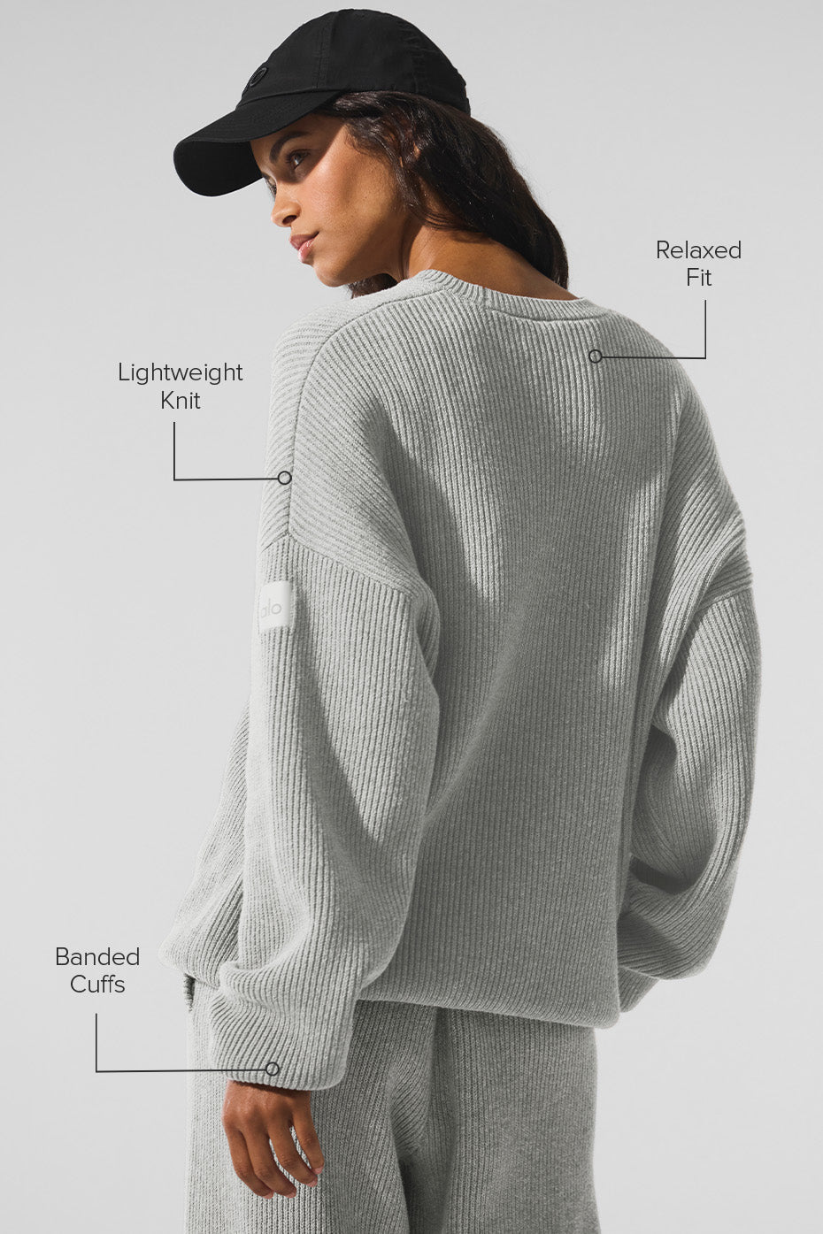 Alo Yoga Domain Rib Knit Crew Sweater - Athletic Heather Grey