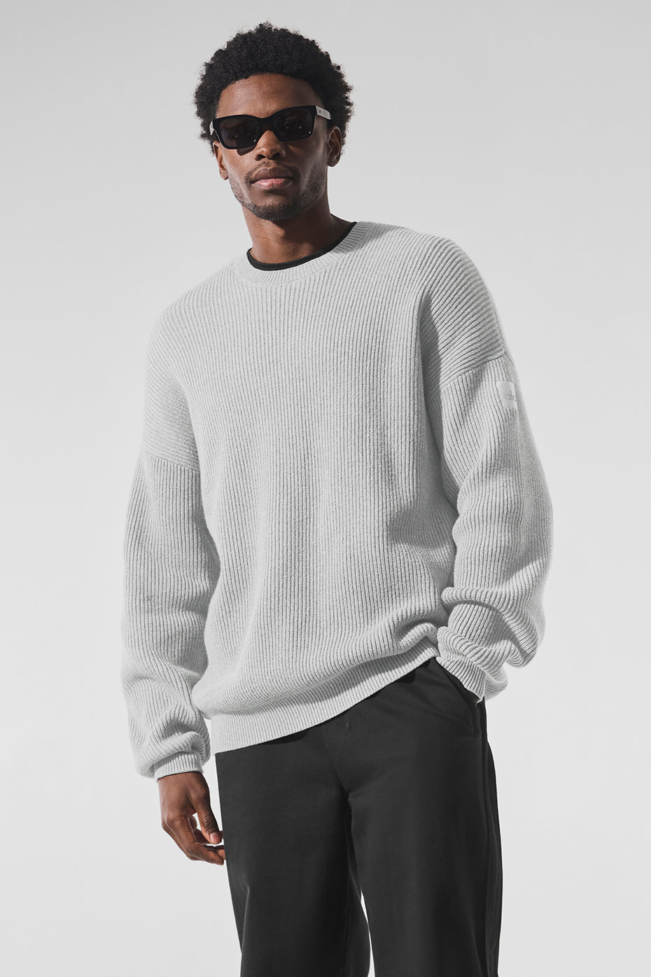 Alo Yoga Domain Rib Knit Crew Sweater - Athletic Heather Grey