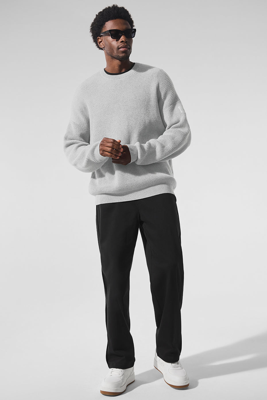 Alo Yoga Domain Rib Knit Crew Sweater - Athletic Heather Grey