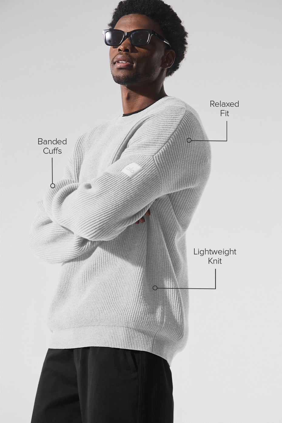 Alo Yoga Domain Rib Knit Crew Sweater - Athletic Heather Grey
