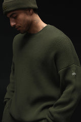 Alo Yoga Domain Rib Knit Crew Sweater - Green Olive