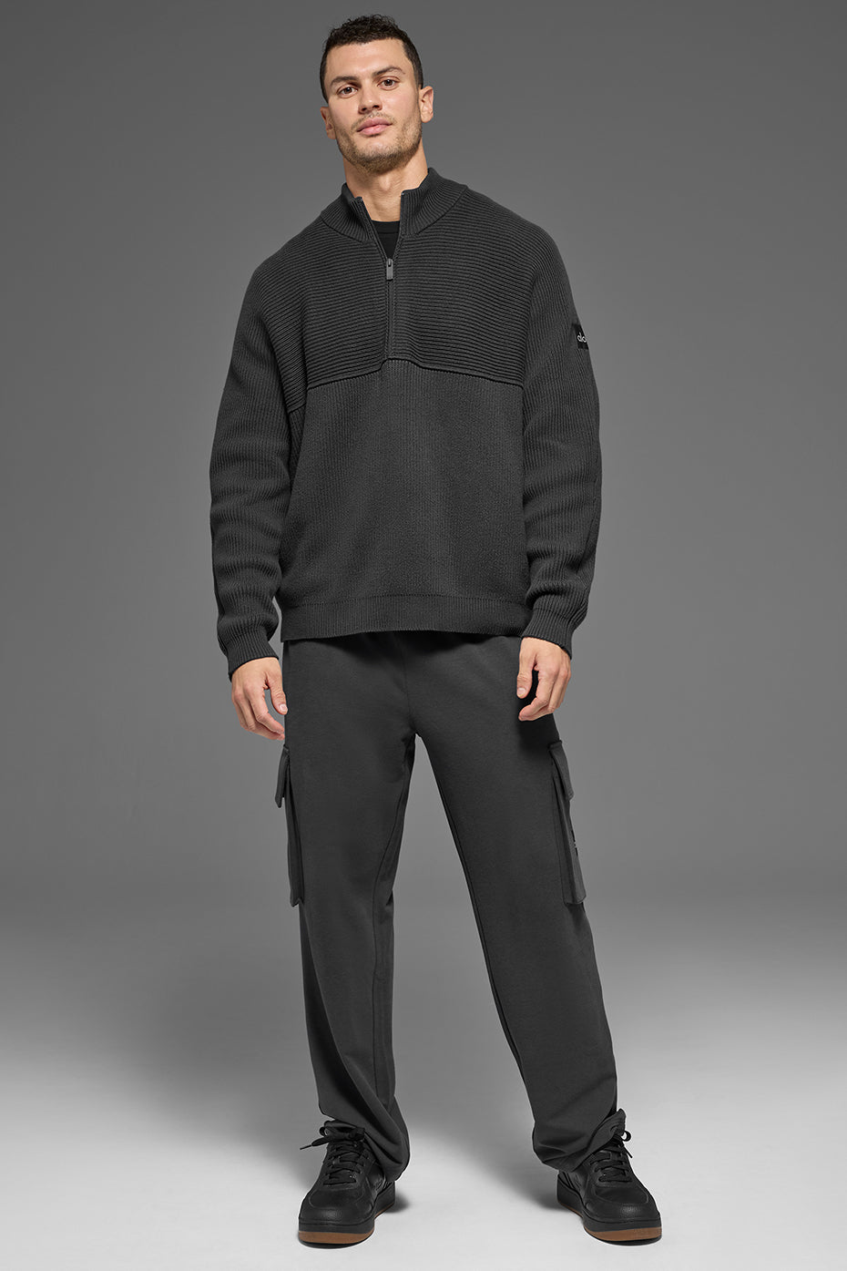 Alo Yoga Domain Shift Rib Knit 1/4 Zip Sweater - Anthracite