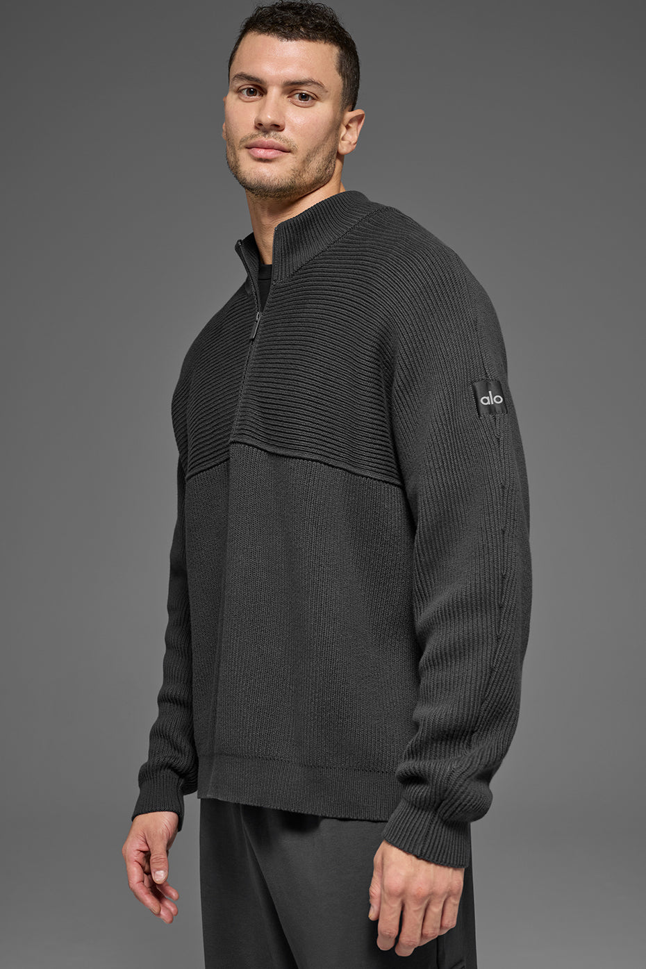 Alo Yoga Domain Shift Rib Knit 1/4 Zip Sweater - Anthracite