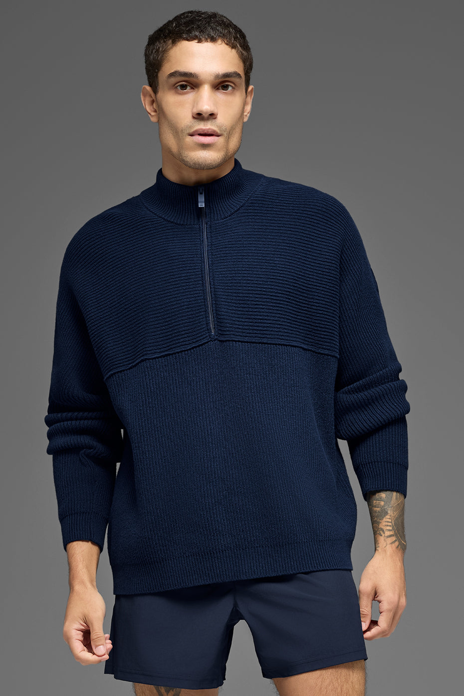 Alo Yoga Domain Shift Rib Knit 1/4 Zip Sweater - Navy