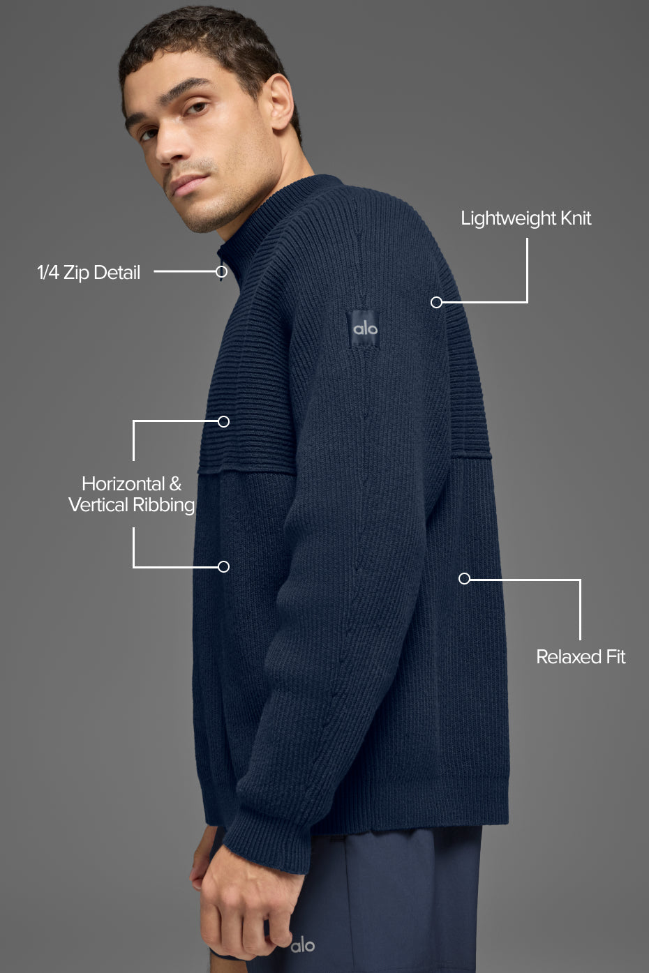Alo Yoga Domain Shift Rib Knit 1/4 Zip Sweater - Navy
