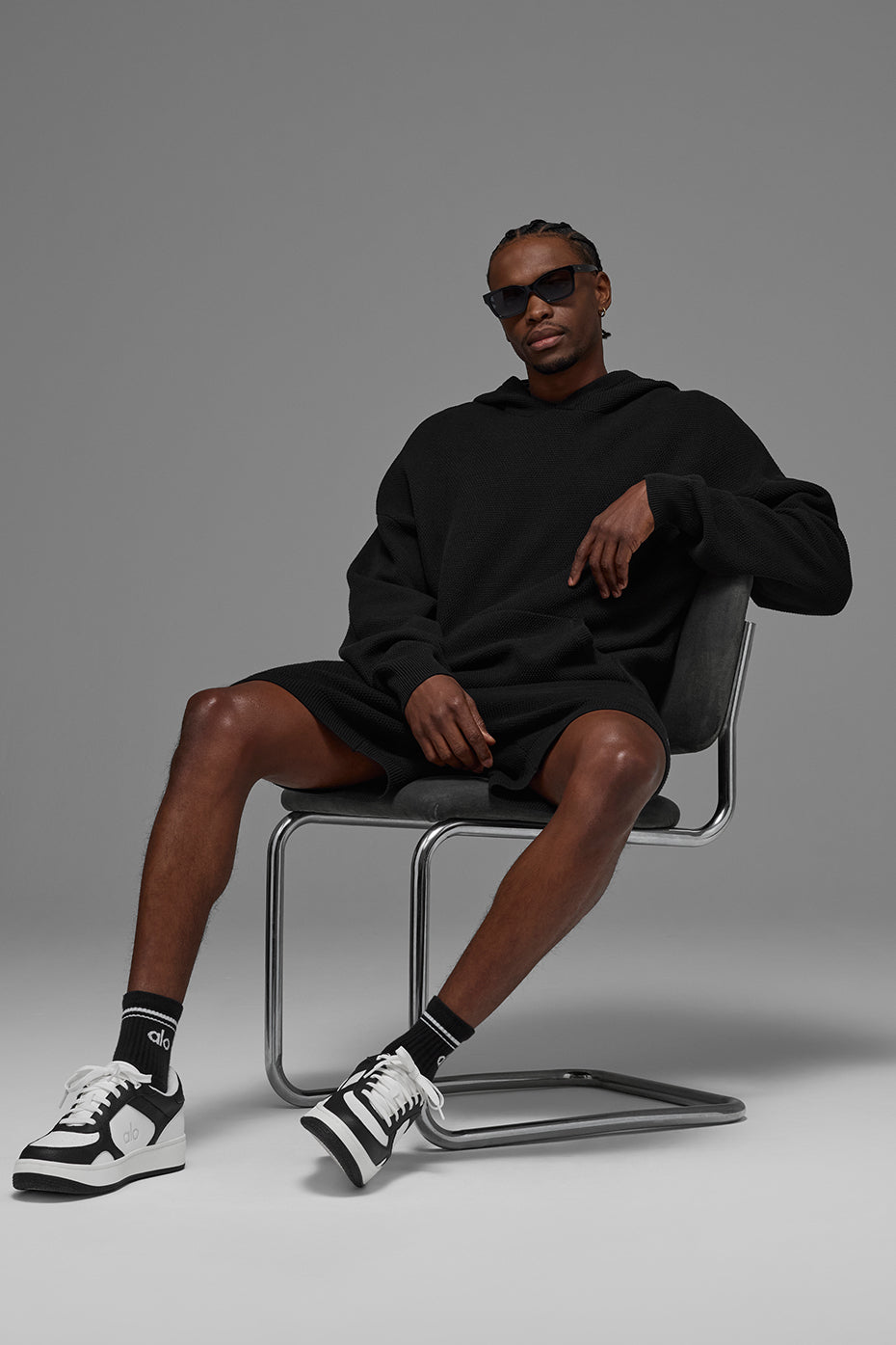 Alo Yoga Sports Club Sweater Knit Hoodie - Black