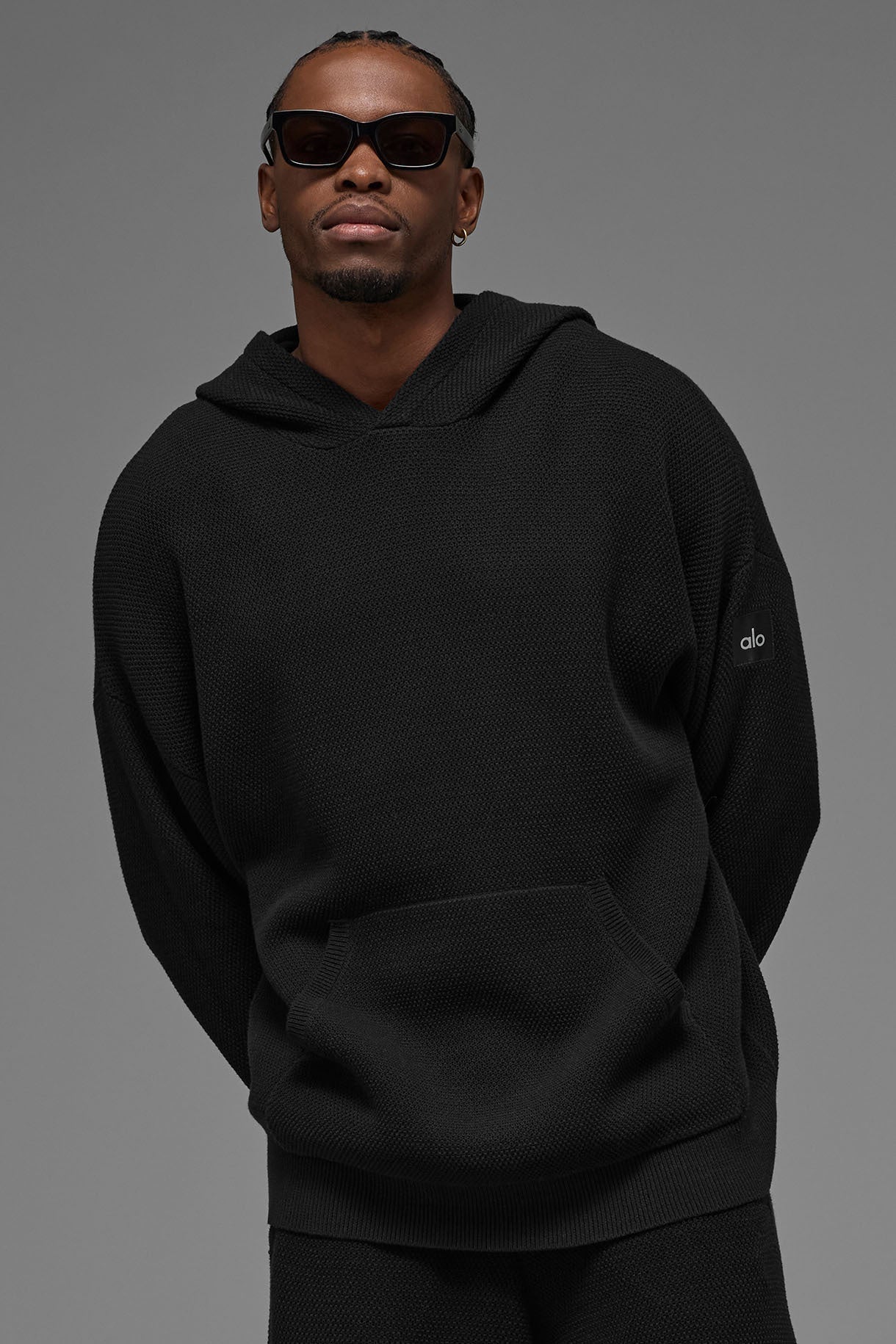 Alo Yoga Sports Club Sweater Knit Hoodie - Black
