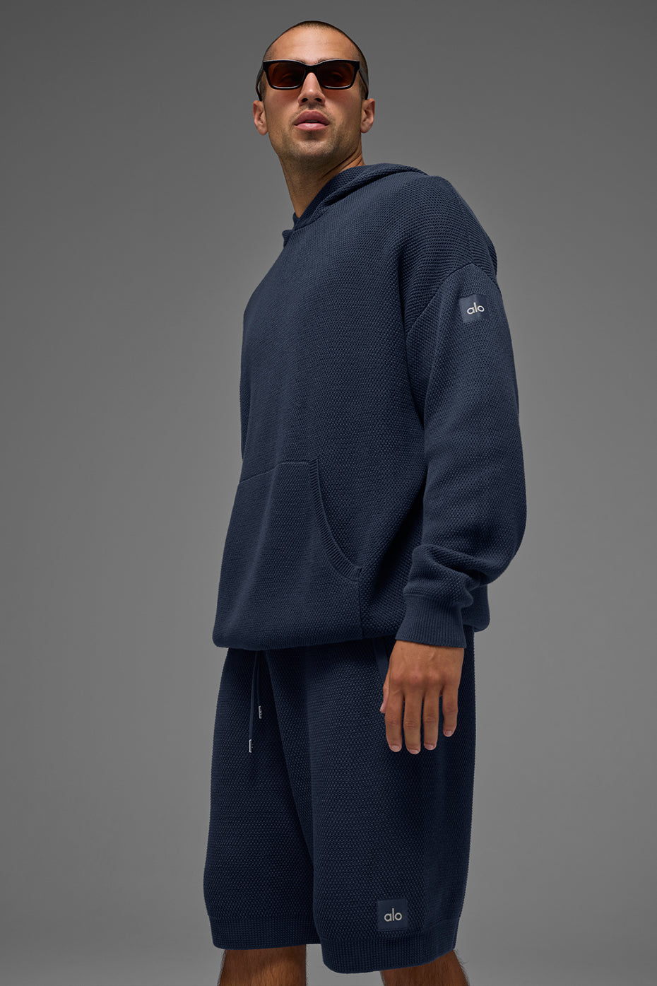 Alo Yoga Sports Club Sweater Knit Hoodie - Navy