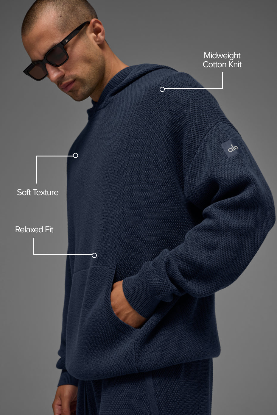 Alo Yoga Sports Club Sweater Knit Hoodie - Navy