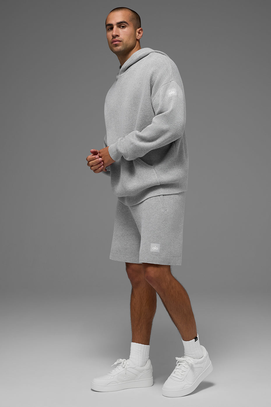 Alo Yoga Sports Club Sweater Knit Hoodie - Athletic Heather Grey