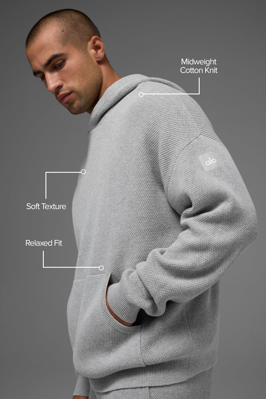 Alo Yoga Sports Club Sweater Knit Hoodie - Athletic Heather Grey