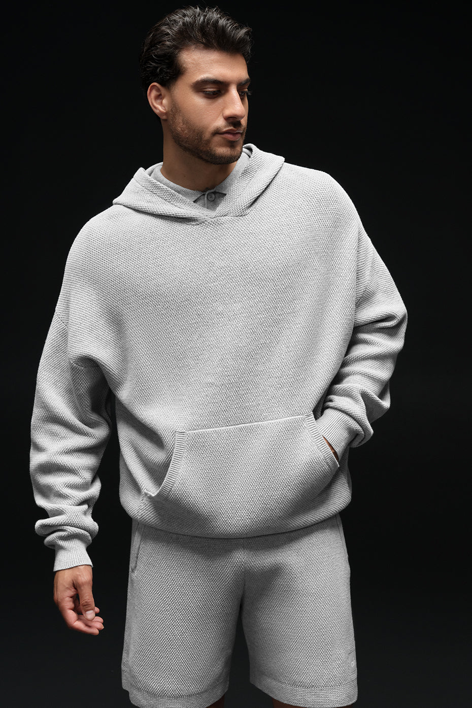 Alo Yoga Sports Club Sweater Knit Hoodie - Athletic Heather Grey