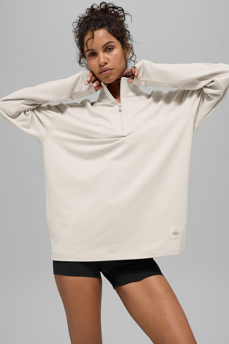 Alo Yoga Double Take Long Sleeve 1/4 Zip - Bone