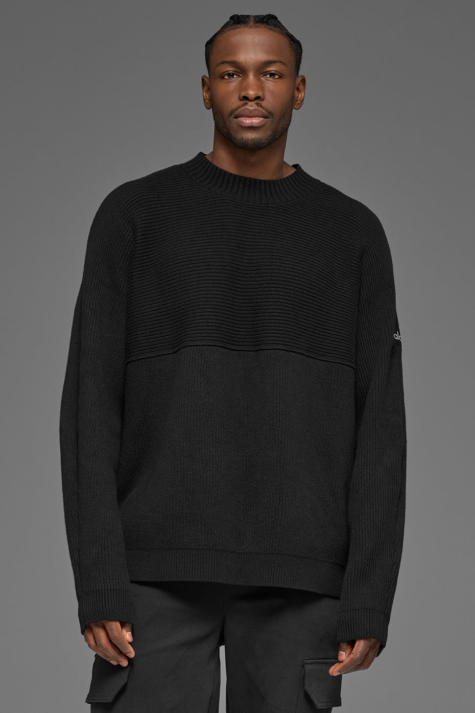 Alo Yoga Domain Shift Rib Knit Sweater Crew - Black